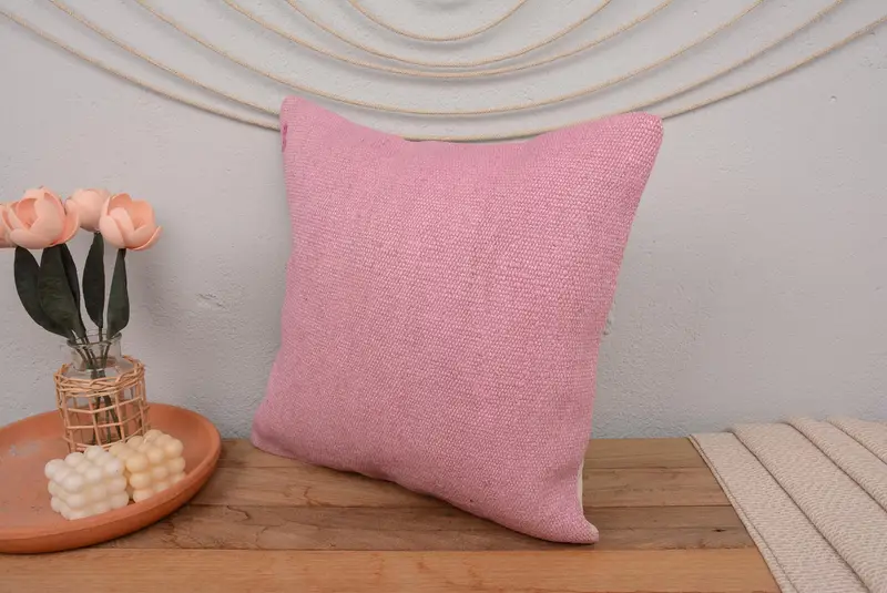 Ethnical Kilim Rug Pillow, Vintage Kilim Throw Pillow, Pillow Sham, Throw Kilim Pillow, Vintage Kilim Pillow Pillow Case, 18x18 Pink Cushion Case - 4