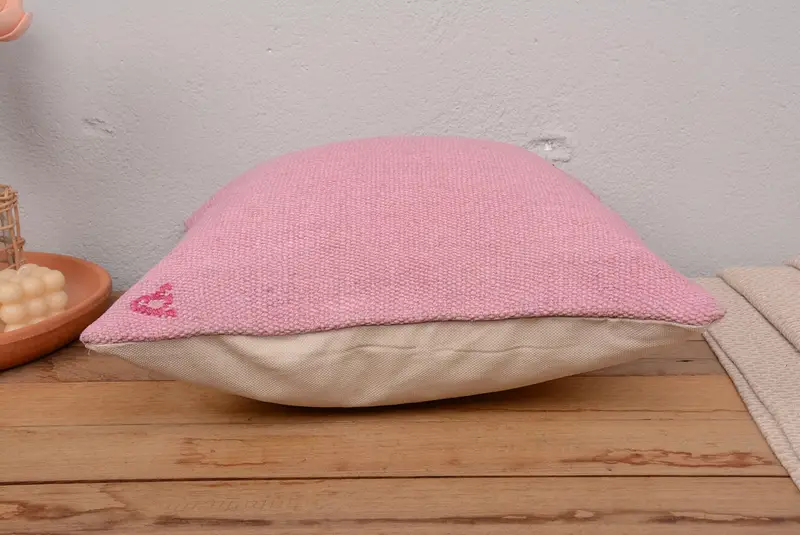 Ethnical Kilim Rug Pillow, Vintage Kilim Throw Pillow, Pillow Sham, Throw Kilim Pillow, Vintage Kilim Pillow Pillow Case, 18x18 Pink Cushion Case - 5