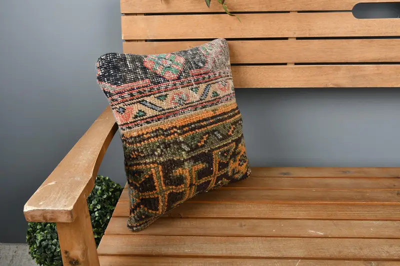 Pillow for Couch, 14x14 Yellow Cushion, Pillow, Ethnic Pillow Cover Cushion Cover, Handmade Kilim Cushion, Ethnical Kilim Rug Pillow, Cotton Cushion - 1
