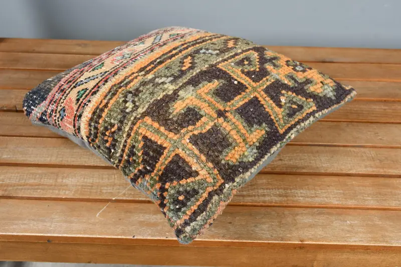 Pillow for Couch, 14x14 Yellow Cushion, Pillow, Ethnic Pillow Cover Cushion Cover, Handmade Kilim Cushion, Ethnical Kilim Rug Pillow, Cotton Cushion - 2