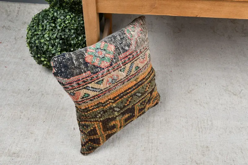 Pillow for Couch, 14x14 Yellow Cushion, Pillow, Ethnic Pillow Cover Cushion Cover, Handmade Kilim Cushion, Ethnical Kilim Rug Pillow, Cotton Cushion - 7