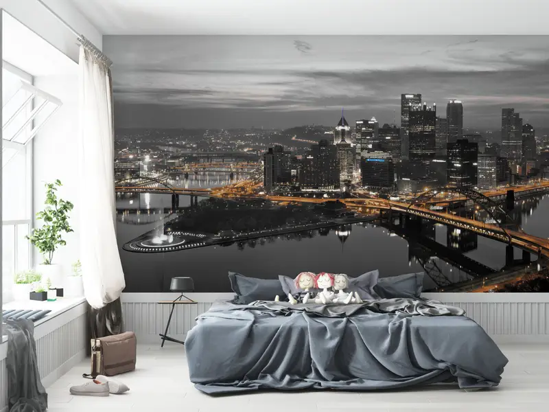 Bedruckte Tapete „Pittsburgh Night View Cityscape“ – elegantes Dekor