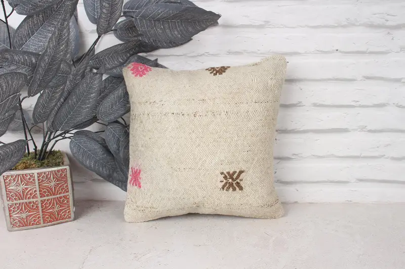 Antique Pillows, Kilim Pillow, Vintage Pillow, Toss Cushion Cover, Kilim Cushion Sham, Pillow Case, 12x12 White Cushion Case, Couch Pillow Case - 1