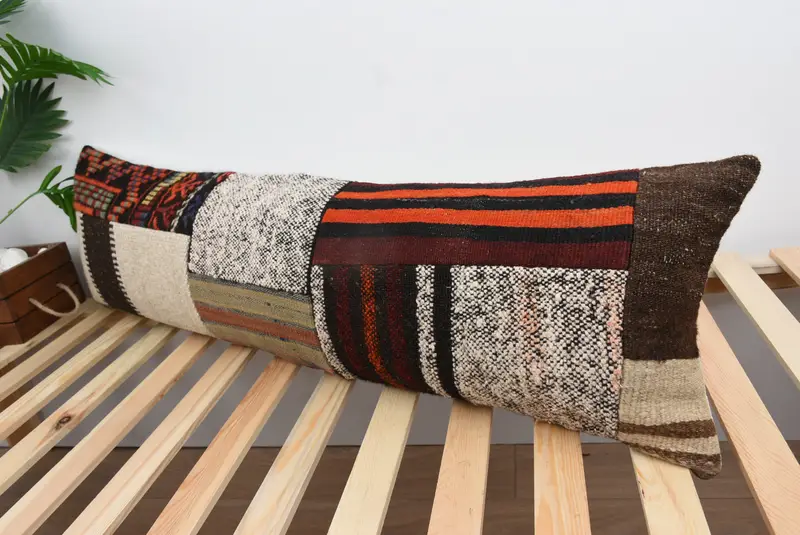 Boho Pillow, Kilim Cushion Sham, Vintage Kilim Pillow, Garden Pillow Case, Cushion, 12x43 White Cushion, Knitted Cushion, Patio Cushion - 5