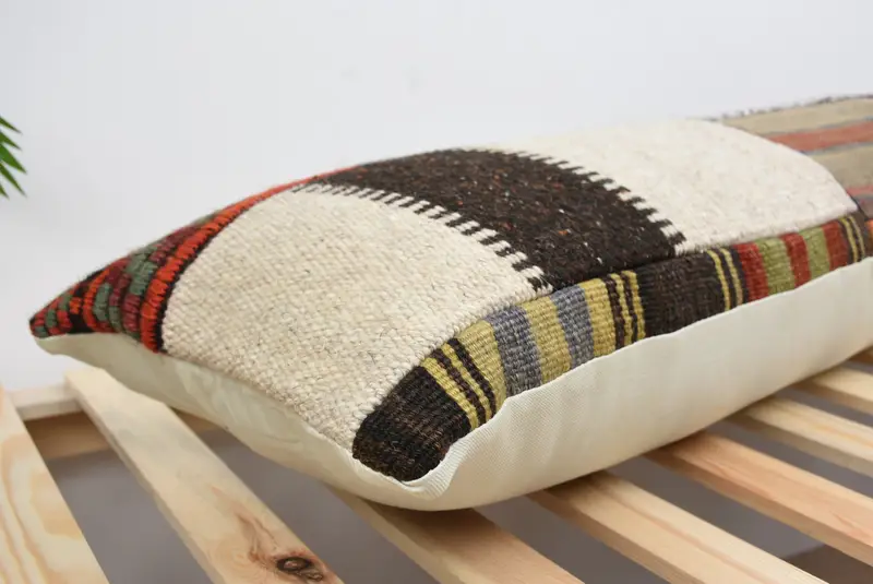 Boho Pillow, Kilim Cushion Sham, Vintage Kilim Pillow, Garden Pillow Case, Cushion, 12x43 White Cushion, Knitted Cushion, Patio Cushion - 6