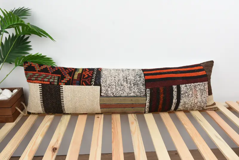 Boho Pillow, Kilim Cushion Sham, Vintage Kilim Pillow, Garden Pillow Case, Cushion, 12x43 White Cushion, Knitted Cushion, Patio Cushion - 1
