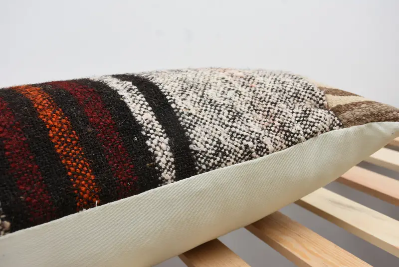 Boho Pillow, Kilim Cushion Sham, Vintage Kilim Pillow, Garden Pillow Case, Cushion, 12x43 White Cushion, Knitted Cushion, Patio Cushion - 7