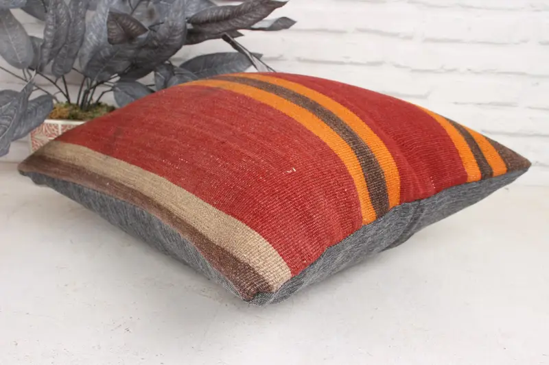 Tribal Pillow Cover, Turkish Kilim Pillow, Gift Pillow, Comfy Throw Cushion Cover, Pillow Cover, Pillow for Couch, 18x18 Red Cushion Cover - 6