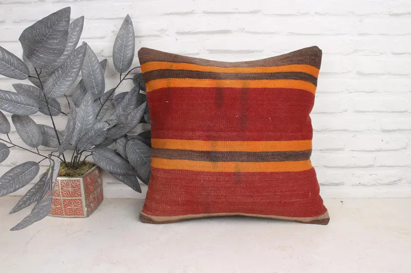 Tribal Pillow Cover, Turkish Kilim Pillow, Gift Pillow, Comfy Throw Cushion Cover, Pillow Cover, Pillow for Couch, 18x18 Red Cushion Cover - 1