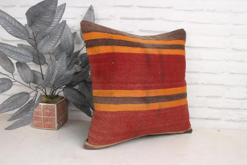 Tribal Pillow Cover, Turkish Kilim Pillow, Gift Pillow, Comfy Throw Cushion Cover, Pillow Cover, Pillow for Couch, 18x18 Red Cushion Cover - 3