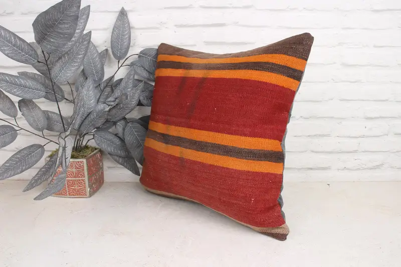 Tribal Pillow Cover, Turkish Kilim Pillow, Gift Pillow, Comfy Throw Cushion Cover, Pillow Cover, Pillow for Couch, 18x18 Red Cushion Cover - 4