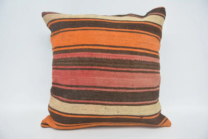 Handgefertigtes gestreiftes Wurfkissen, 22x22 besticktes Kissen mit Vintage-Charme