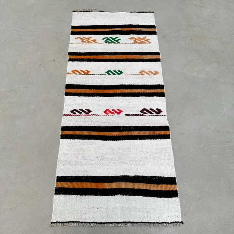 Zarif Bej Halı, 1,7x4 ft Bordürlü Tasarım