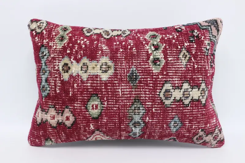 Vintage Pillow, Vintage Kilim Throw Pillow, Pillow Case, Boho Throw Cushion Cover, Boho Pillow Sham Cover, 16x24 Red Pillow Case, Retro Cushion Case - 1