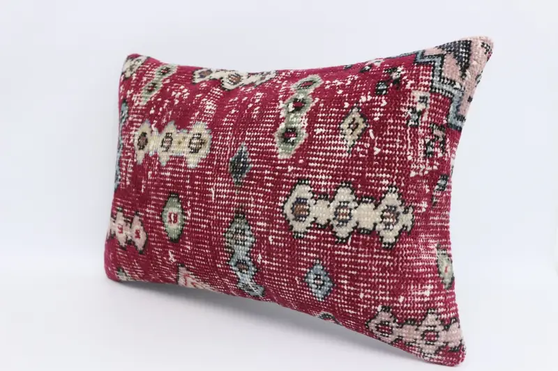 Vintage Pillow, Vintage Kilim Throw Pillow, Pillow Case, Boho Throw Cushion Cover, Boho Pillow Sham Cover, 16x24 Red Pillow Case, Retro Cushion Case - 4