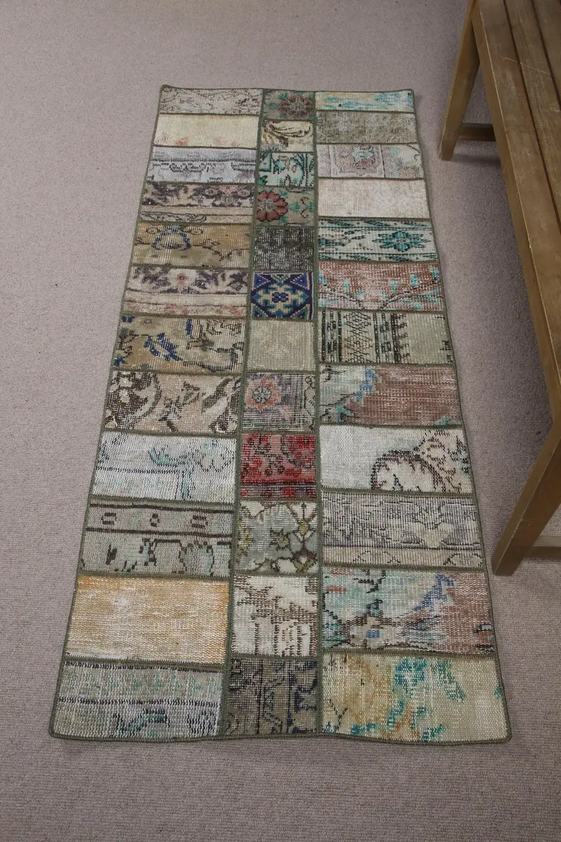 エレガントなグリーン&パープルラグ、2.4x5.9フィートのペルシャ柄