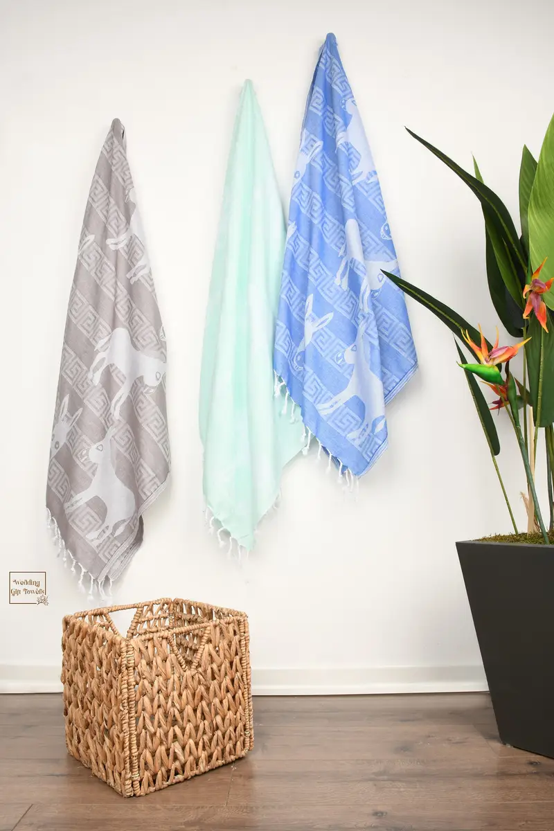 Personalized Beach Towel Turkish Cotton Beige Patterned, 40x70 Inches