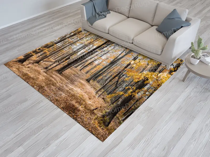 Sonbahar Yaprakları Baskılı Halı: Rahat Mekanlar için Orman Peyzaj Tasarımı