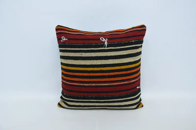 24x24 Red Pillow, Pillow Sham, Square Throw Pillow, Kilim Pillow, Vintage Kilim Pillow, Pastel Pillow Case, Boho Chic Pillow, Turkish Kilim Pillow - 1