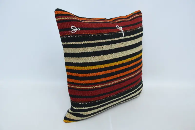 24x24 Red Pillow, Pillow Sham, Square Throw Pillow, Kilim Pillow, Vintage Kilim Pillow, Pastel Pillow Case, Boho Chic Pillow, Turkish Kilim Pillow - 3