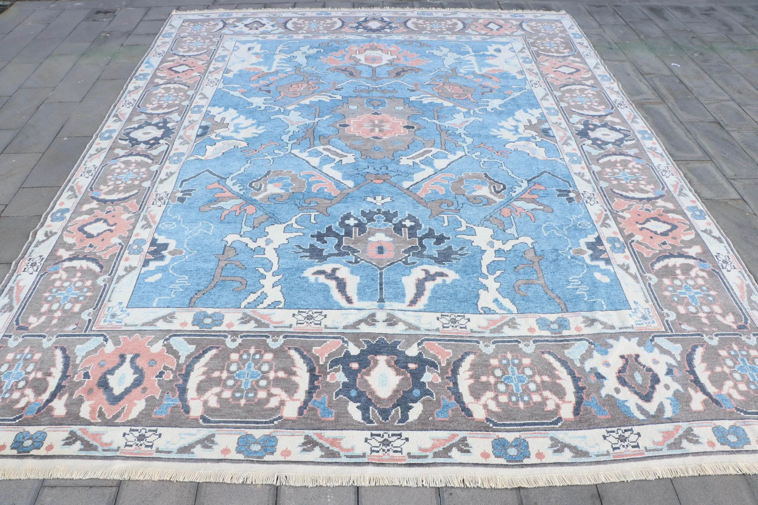 Turkish Oversize Rug, 13x16.4 ft Vintage Rug, Blue Wool Rug - 1
