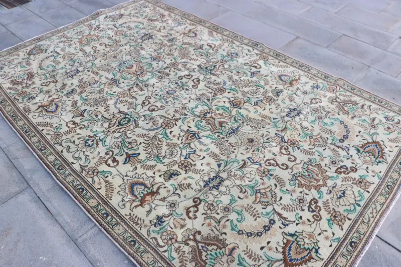 5.6x8.8 ft Large Vintage Rug, Brown Abstract Turkish Rug - 1