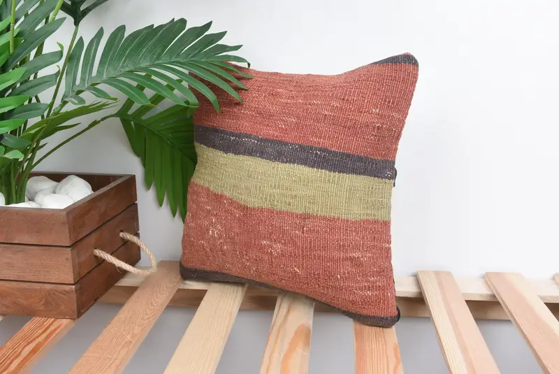 Antique Pillows, Knitted Cushion Case, 12x12 Green Cushion, Customized Pillow Case, Ethnical Kilim Rug Pillow, Pillow Sham, Throw Kilim Pillow - 5