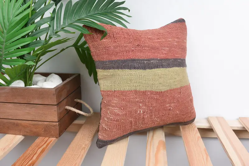 Antique Pillows, Knitted Cushion Case, 12x12 Green Cushion, Customized Pillow Case, Ethnical Kilim Rug Pillow, Pillow Sham, Throw Kilim Pillow - 4