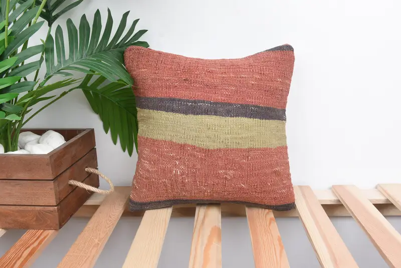Antique Pillows, Knitted Cushion Case, 12x12 Green Cushion, Customized Pillow Case, Ethnical Kilim Rug Pillow, Pillow Sham, Throw Kilim Pillow - 1