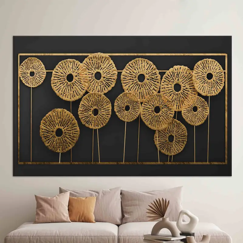 現代的なブラック & ゴールド メタリック 3D 効果プリント キャンバス