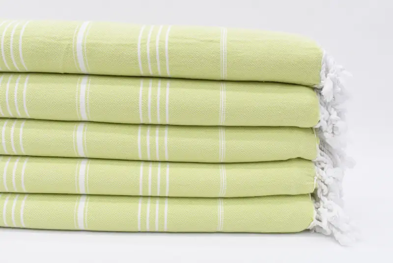 Pistachio Green Striped Turkish Beach Towel, Handmade Gift, 70x40 Inches