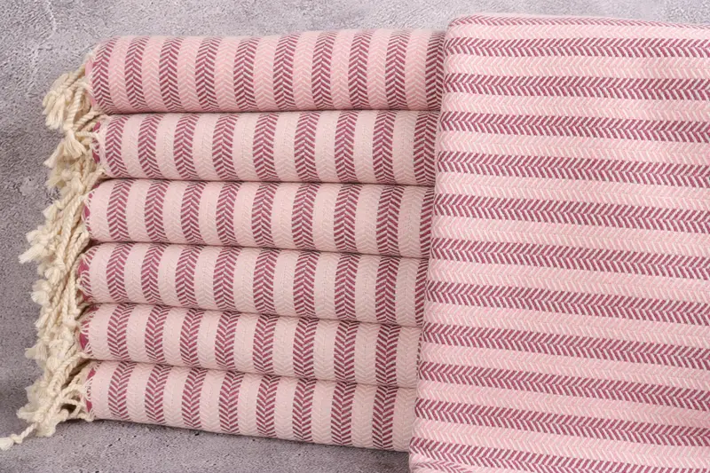 Personalized Turkish Towel Organic Beach Towel Beige Chevron, 40x71 Inches