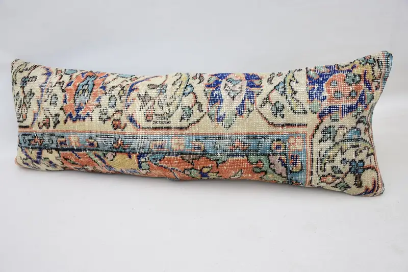 Turkish Pillow, Ethnical Kilim Rug Pillow, 12x36 Beige Cushion Case, Pillow, Custom Cushion Case, Home Decor Pillow, Sustainable Cushion - 4