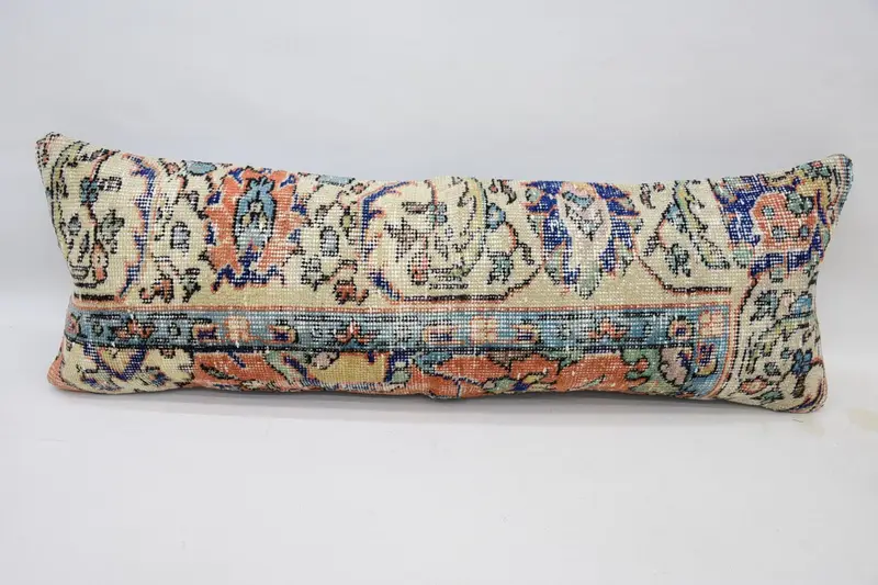 Turkish Pillow, Ethnical Kilim Rug Pillow, 12x36 Beige Cushion Case, Pillow, Custom Cushion Case, Home Decor Pillow, Sustainable Cushion - 1