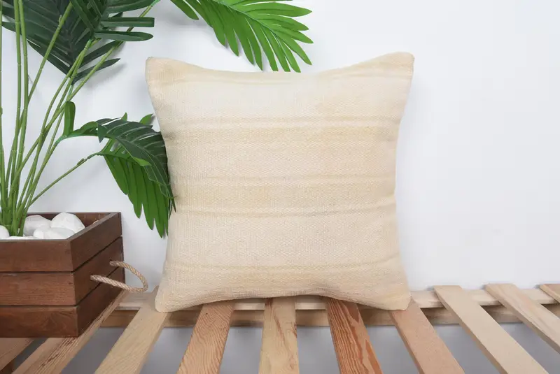 Vintage Pillow, Sofa Bolster Pillow Sham, Pillow Cover, Home Decor Pillow, Pattern Throw Cushion, 14x14 Beige Pillow Sham, Throw Kilim Pillow - 1