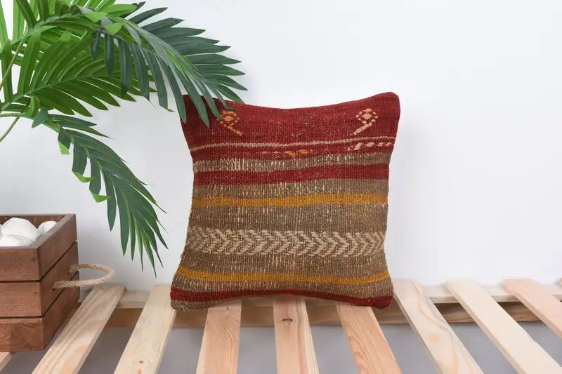 Pillow for Couch, Kilim Cushion Sham, Cushion, 12x12 Red Pillow, Colorful Pillow Case, Knitted Pillow, Tribal Cushion Case, Antique Pillows - 1