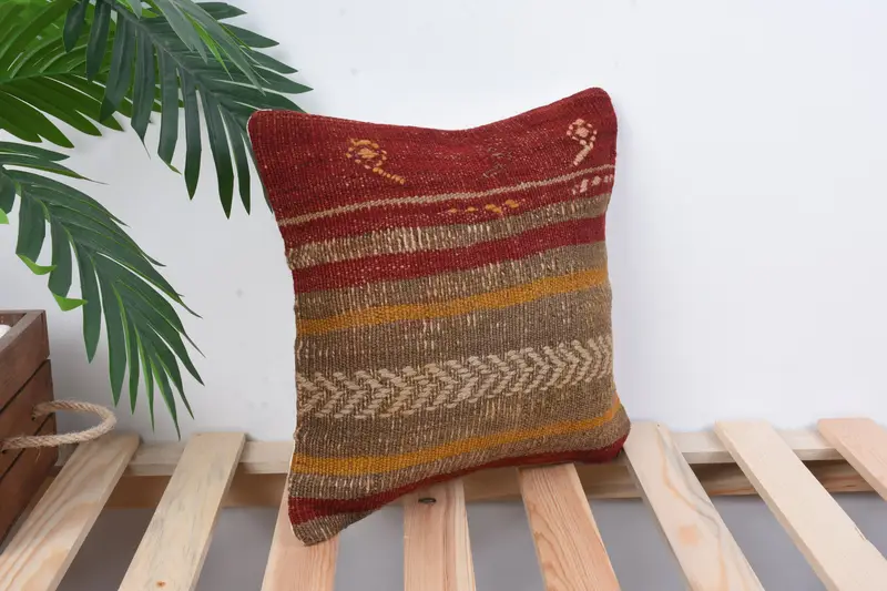 Pillow for Couch, Kilim Cushion Sham, Cushion, 12x12 Red Pillow, Colorful Pillow Case, Knitted Pillow, Tribal Cushion Case, Antique Pillows - 4