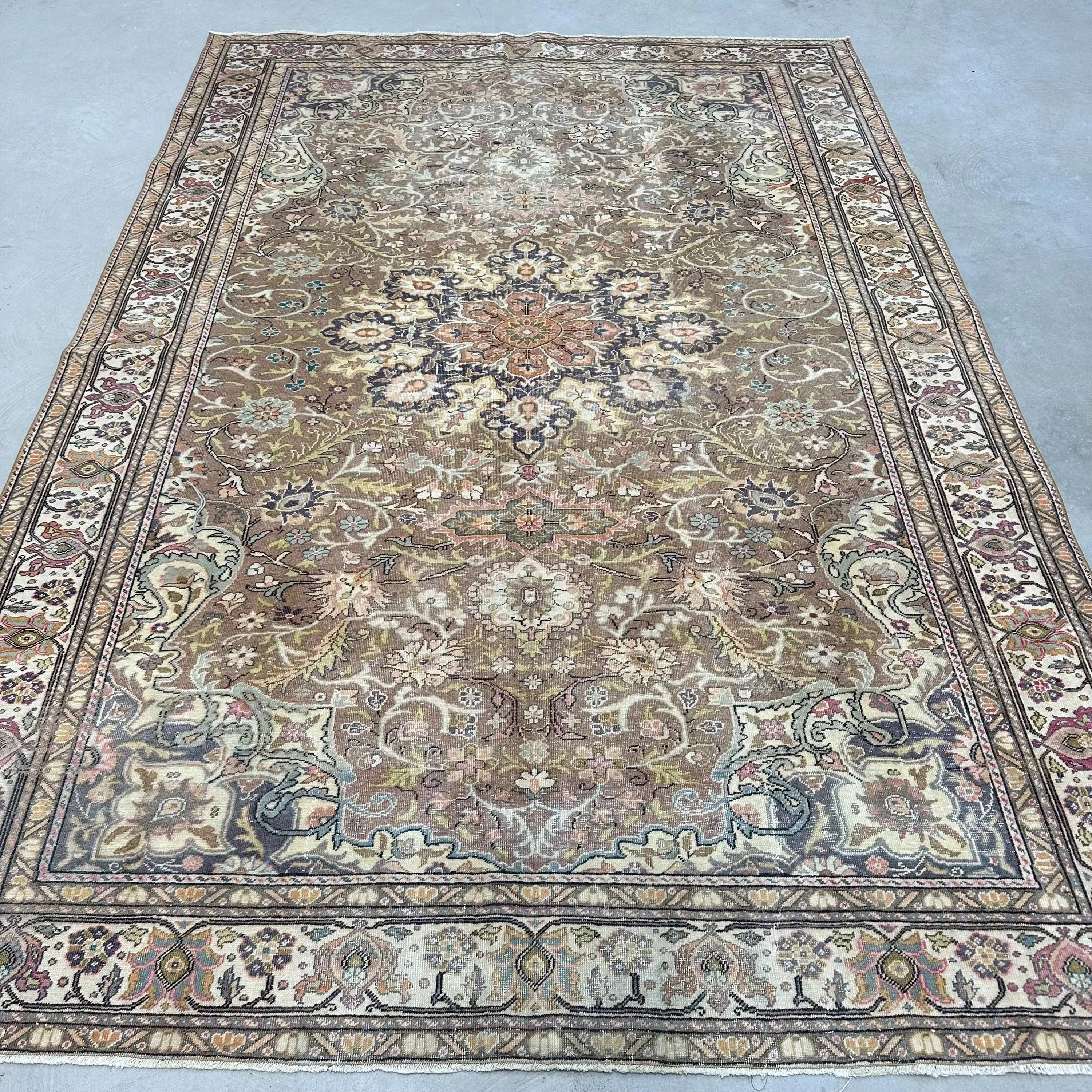 6.6x9.7 ft Büyük Türk Halısı, Vintage Halı, Kahverengi Mavi Hayvan Baskı Yün Halı - 1