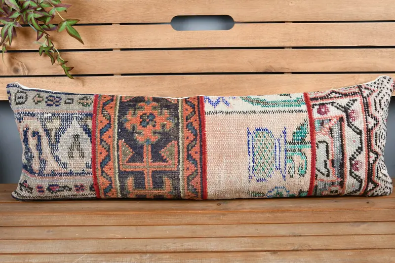 Turkish Kilim Pillow, Home Decor Pillow, Vintage Kilim Throw Pillow, 12x36 Beige Pillow Cover, Pillow Sham, Outdoor Throw Cushion Case - 6