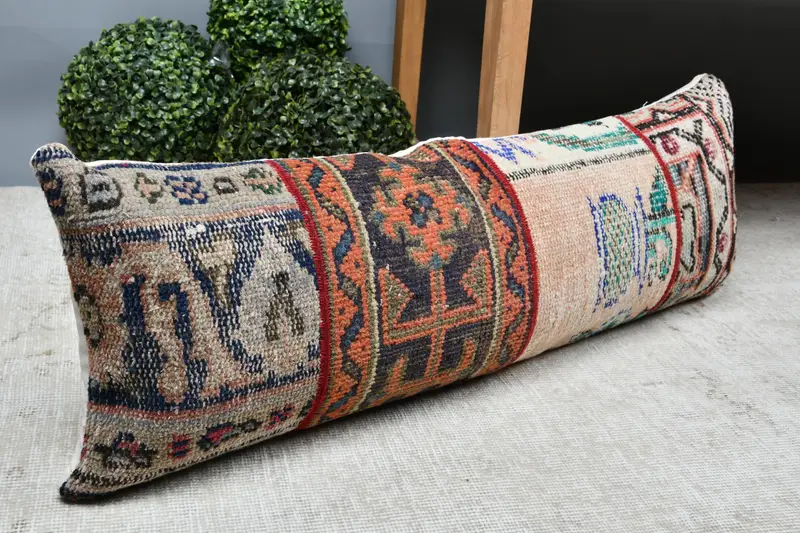 Turkish Kilim Pillow, Home Decor Pillow, Vintage Kilim Throw Pillow, 12x36 Beige Pillow Cover, Pillow Sham, Outdoor Throw Cushion Case - 7