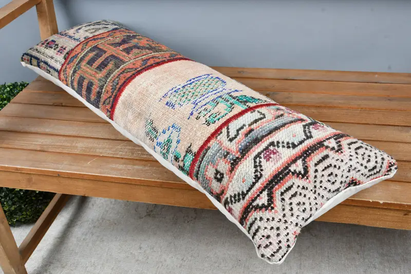 Turkish Kilim Pillow, Home Decor Pillow, Vintage Kilim Throw Pillow, 12x36 Beige Pillow Cover, Pillow Sham, Outdoor Throw Cushion Case - 2