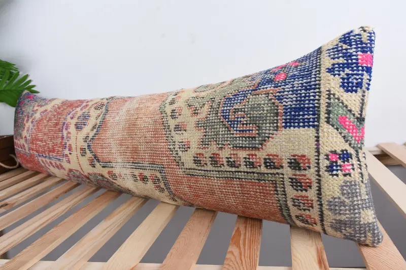 Interior Designer Pillow, Pillow for Couch, Vintage Kilim Pillow, 12x48 Blue Cushion Cover, Boho Throw Pillow Sham, Cushion Cover, Kilim Rug Pillow - 5