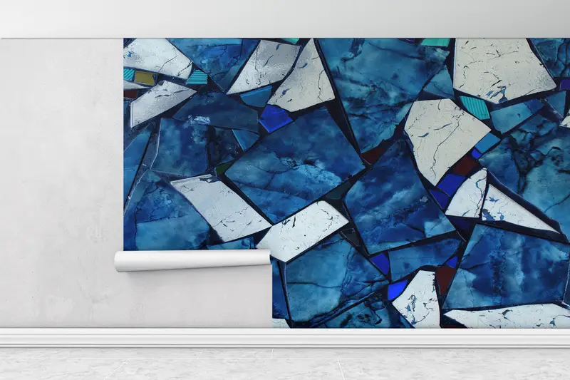 Bright Wall Paper, 3d Wall Paper, Wall Paper Peel and Stick, Blue Marble Wall Art, Alcohol Ink Wall Mural, Blue Marble Mural, - 1