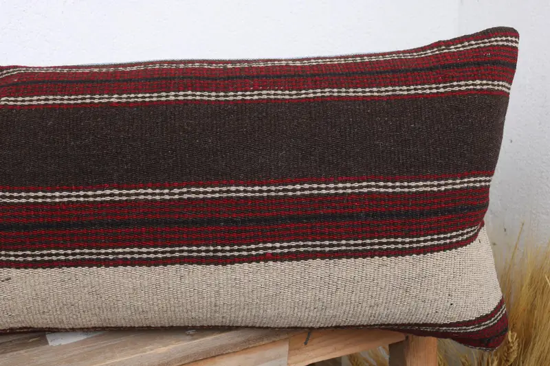 Vintage Kilim Pillow Pillow Case, Pillow Cover, Ethnical Kilim Rug Pillow, Boho Pillow Sham Cover, 12x36 Brown Pillow Cover, Home Decor Pillow - 5