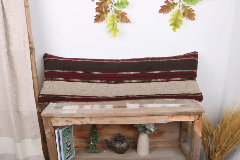 Vintage Kilim Pillow Pillow Case, Pillow Cover, Ethnical Kilim Rug Pillow, Boho Pillow Sham Cover, 12x36 Brown Pillow Cover, Home Decor Pillow - 1