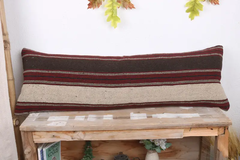Vintage Kilim Pillow Pillow Case, Pillow Cover, Ethnical Kilim Rug Pillow, Boho Pillow Sham Cover, 12x36 Brown Pillow Cover, Home Decor Pillow - 2