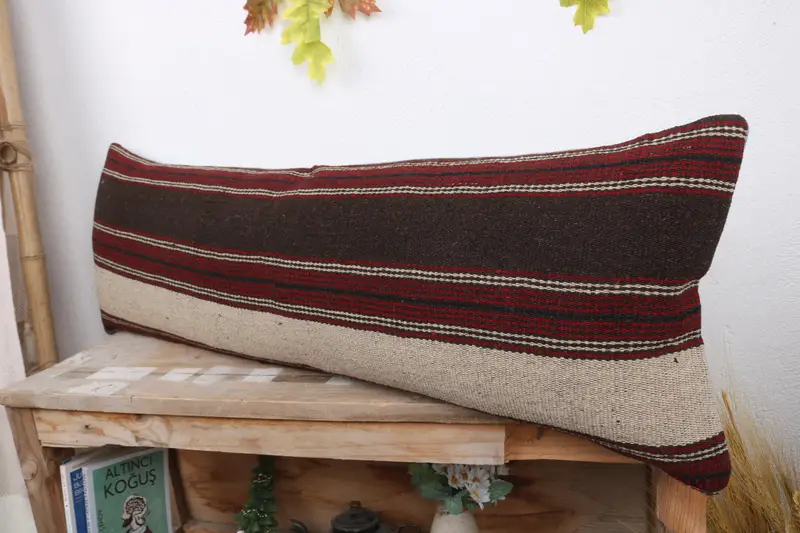Vintage Kilim Pillow Pillow Case, Pillow Cover, Ethnical Kilim Rug Pillow, Boho Pillow Sham Cover, 12x36 Brown Pillow Cover, Home Decor Pillow - 4