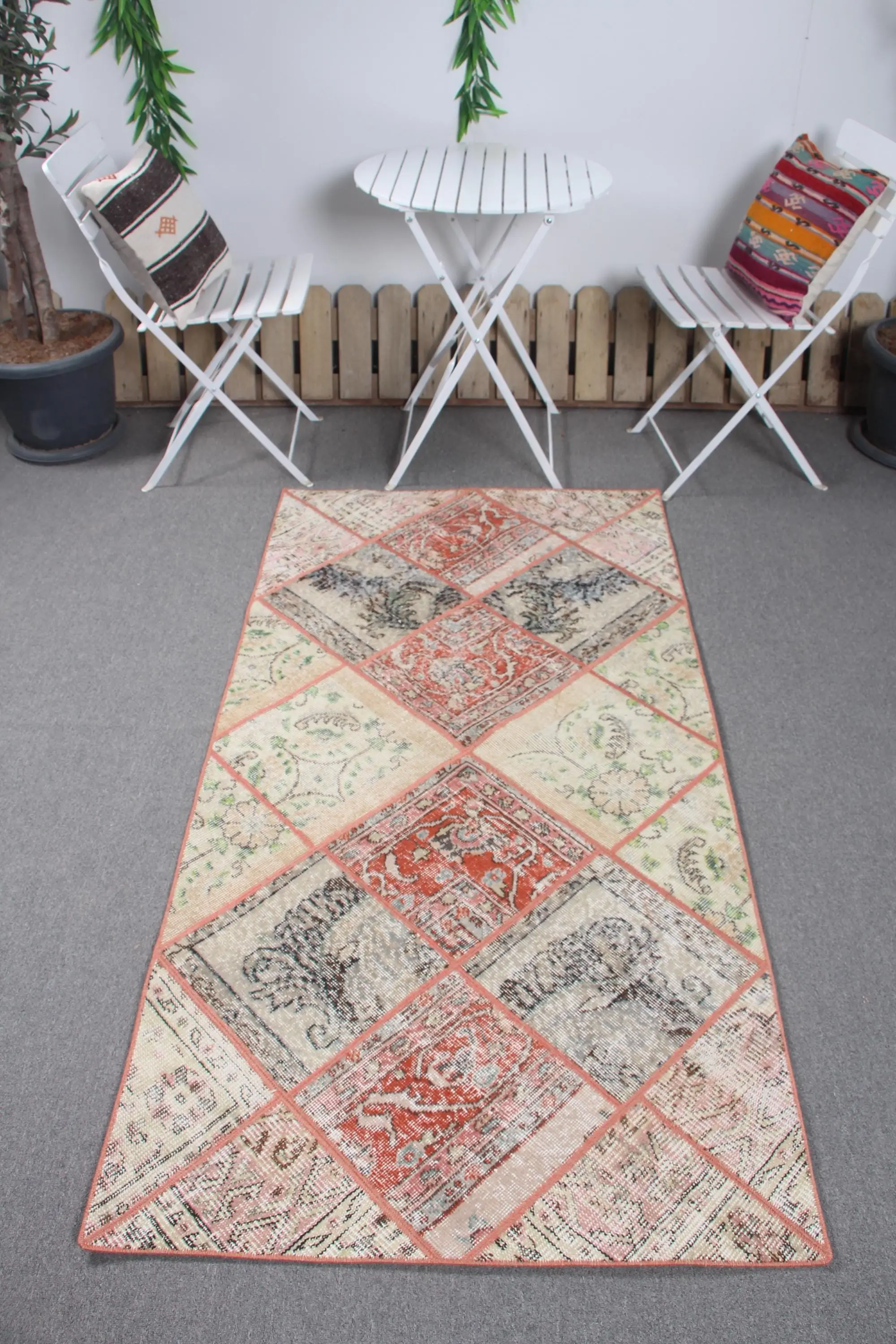 3.1x6.1 ft Vintage Halı, Accent Türk Halısı, Kırmızı Kamuflaj Halı - 1