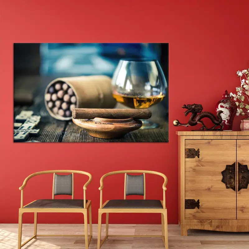 Elegante Zigarrencafé-Leinwand: Gedrucktes Kunstwerk für Ihre Männerhöhle