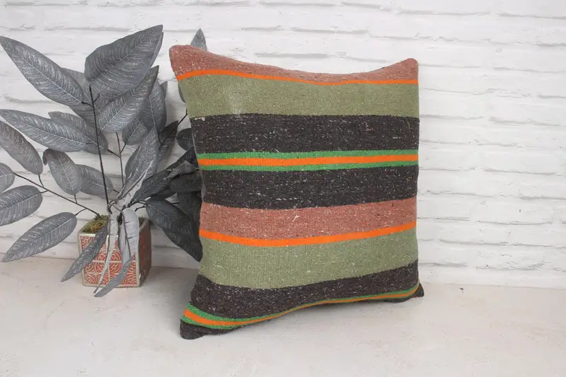 20x20 Green Pillow Sham, Car Pillow, Ikat Cushion Cover, Vintage Kilim Pillow, Pillow Sham, Turkish Kilim Pillow, Turkish Pillow, Sustainable Pillow - 3